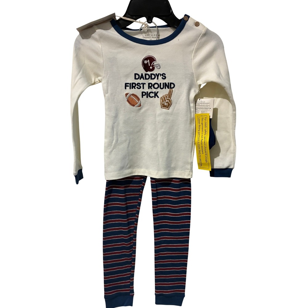 CHICKPEA Organic Pajamas Kids‎ 5T Long Sleeve Top Pants Set Football Daddy